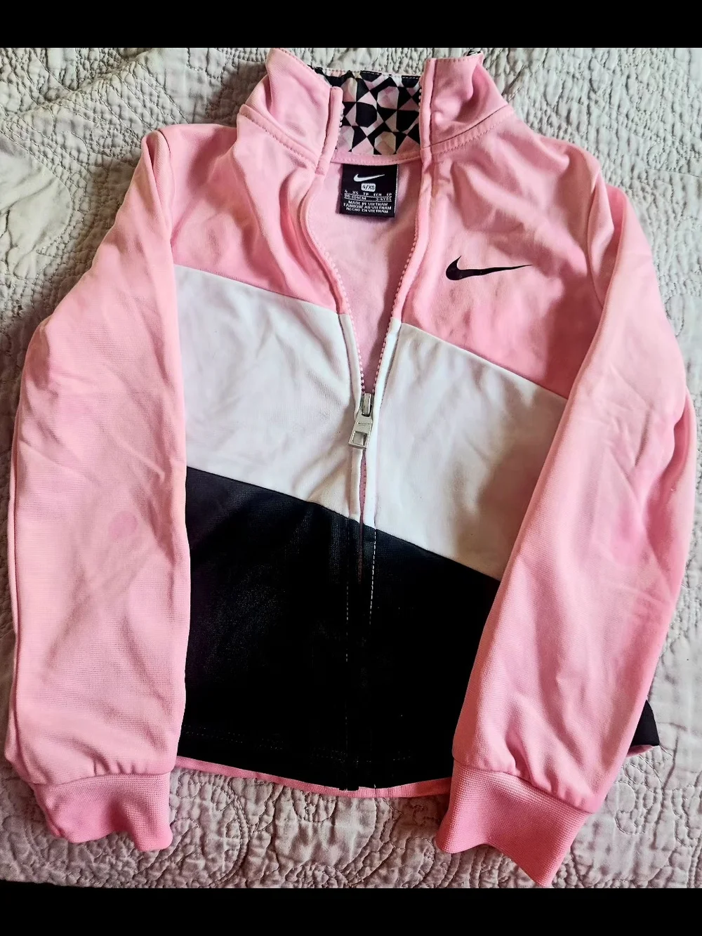 New No Tags Nike Kids Pink, White & Black Colorblock Full Zip Jacket & Leggins